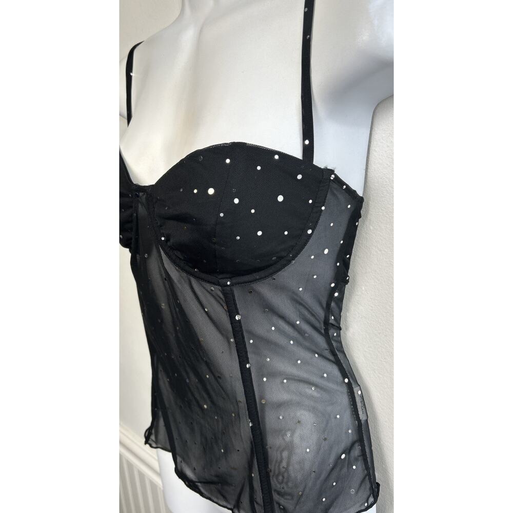 Princess Polly Women’s 6 Mesh Corset Top Black Metallic Polka Dots Boned Cami - Picture 2 of 9